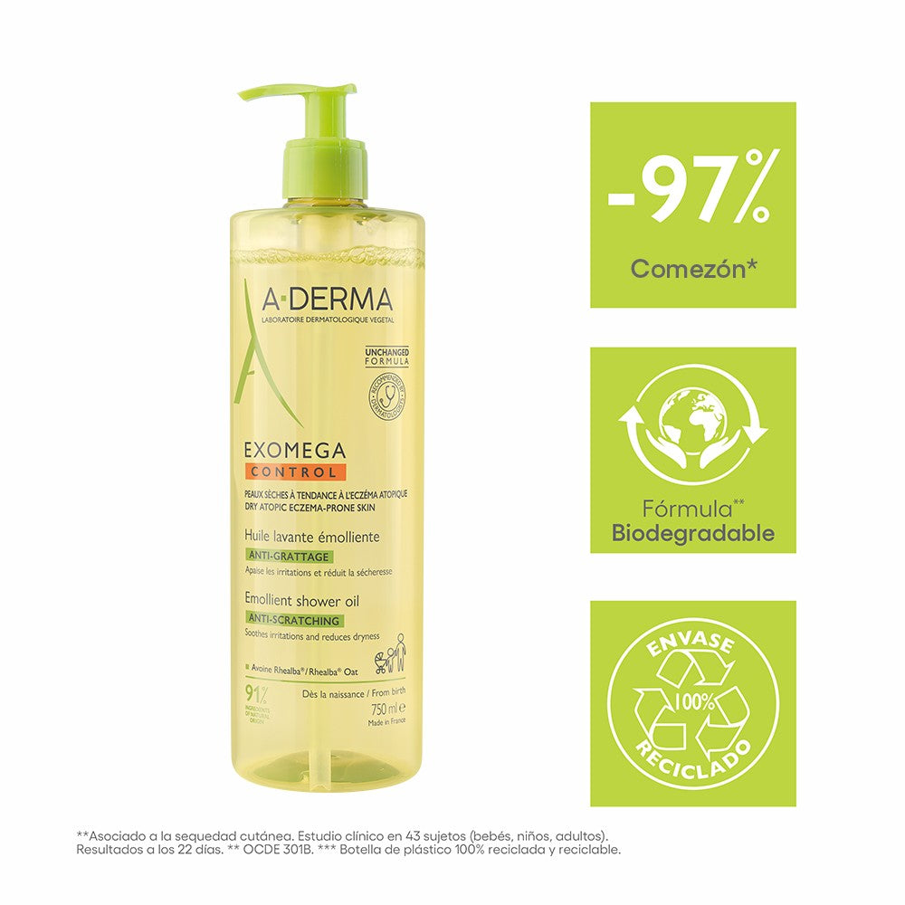 A-DERMA EXOMEGA ACEITE DE DUCHA BAÑO CORPORAL *750ML