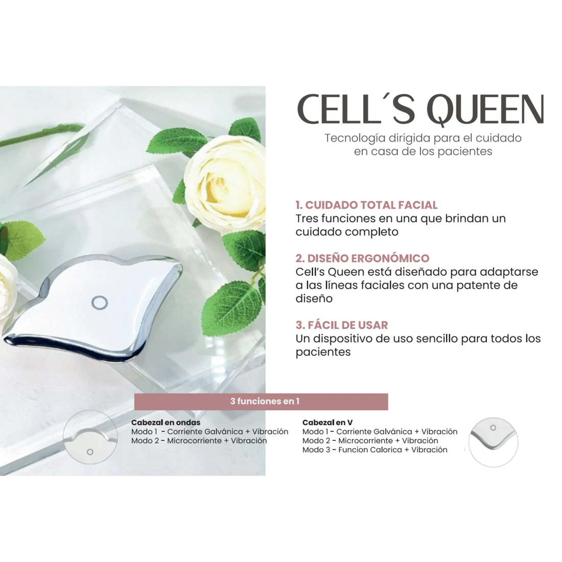 CELL'S QUEEN CELIGIN DISPOSITIVO 3EN1 - LIMPIEZA, MASAJE Y CORRIENTE GALVANICA