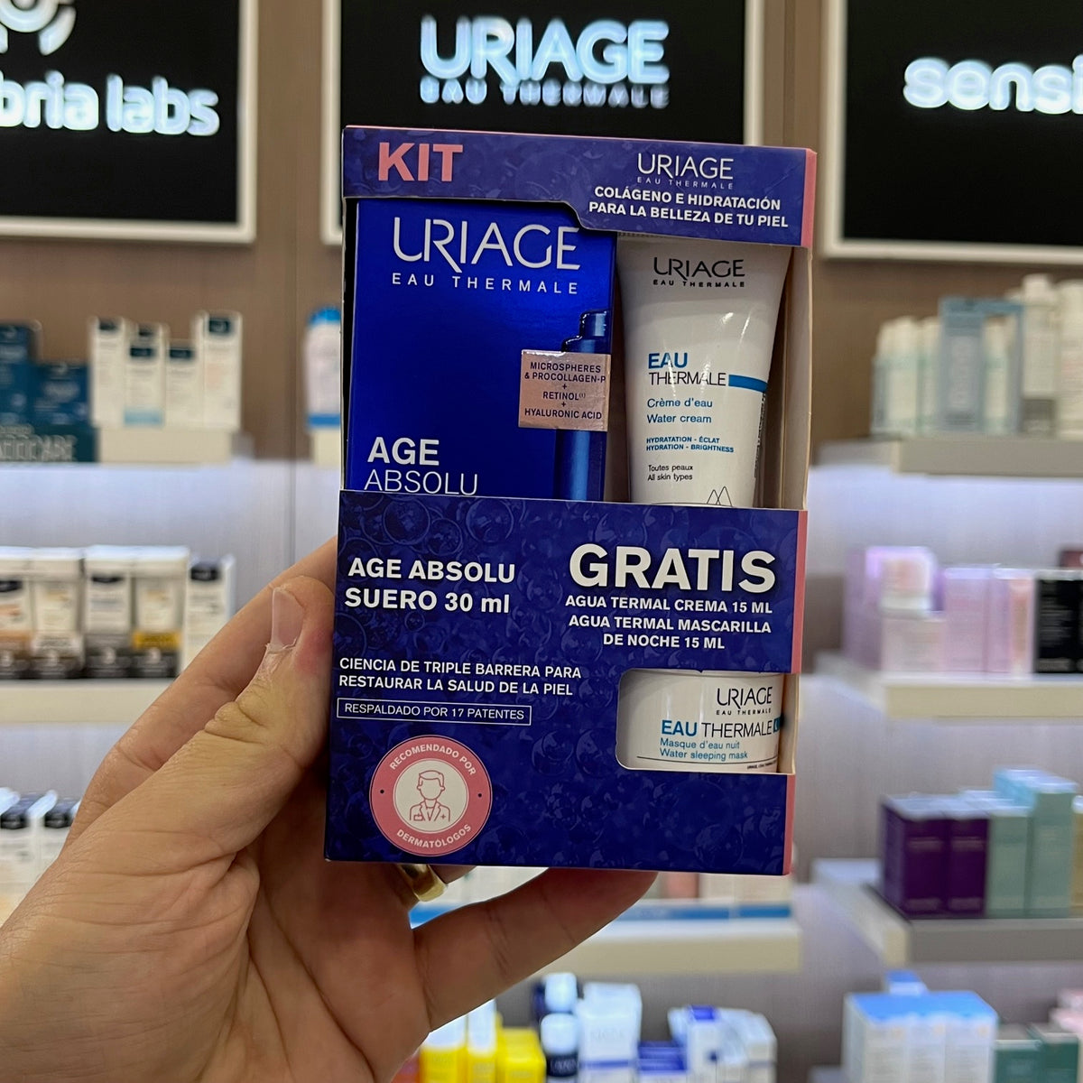 KIT URIAGE AGE ABSOLU SUERO + MINI AGUA TERMAL CREMA (GRATIS) + MASCARILLA NOCHE (GRATIS)